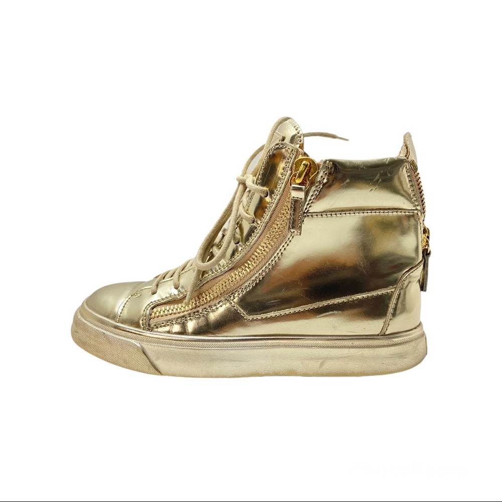 GUISEPPE ZANOTTI Gold Mirrored High Top Zip Sneaker Men’s Size 36
